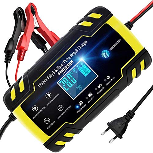 NWOUIIAY Autobatterie Ladegerät 8A/24V Batterieladegerät Auto Vollautomatisches Ladegerät Aktualisierte Version 6A/12V Autobatterie Ladegerät mit LCD-Bildschirm Batterieladegerät für Auto und Motorrad