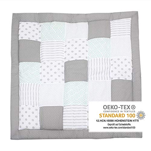 Emma & Noah Baby Krabbeldecke XXL 200x200 cm geprüft nach OEKO-TEX, weich gepolstert, Farbe: Mint, Patchwork Stil, ideal auch als Babydecke, Spieldecke & Laufgittereinlage