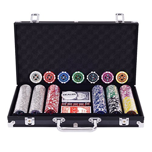 Costway Pokerset Pokerkoffer 300 Laser-Chips Alukoffer inkl. Komplettset (schwarz)