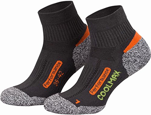 Piarini 2 Paar Coolmax Wandersocken Outdoorsocken Funktionssocken kurz | anthrazit 35-38