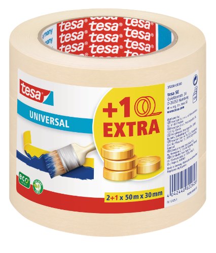 tesa Malerband für einfache Malerarbeiten, 3er Pack, 50m x 30mm