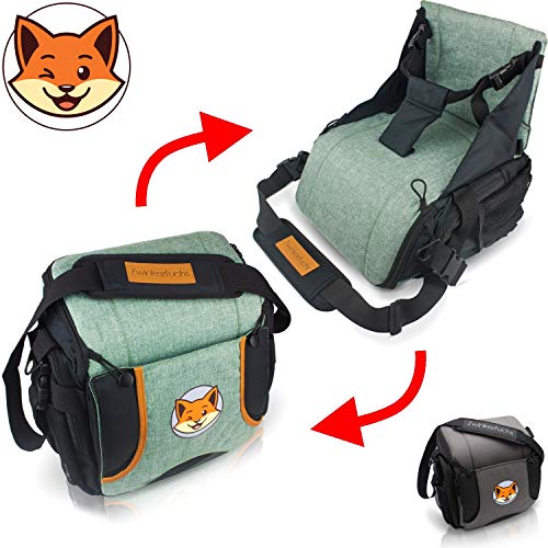 Boostersitz - Sitzerhöhung+Tasche vereint - Wickeltasche in Baby Reisesitz verwandeln (hellgrau)
