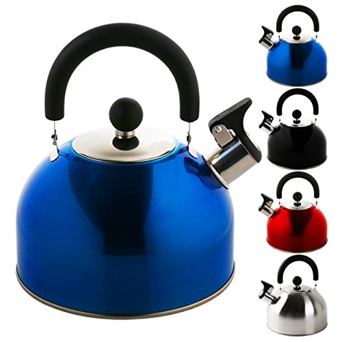 KROLLMANN 2,5 Liter Edelstahl Flötenkessel in verschiedenen Farben Teekessel Wasserkocher Pfeifkessel