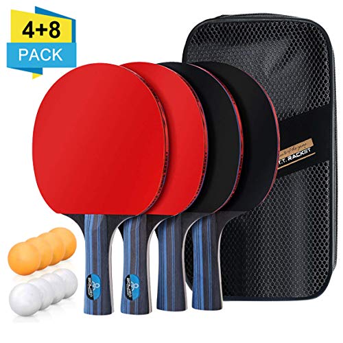 Tischtennis Set, 4 Tischtennisschläger und 8 Tischtennisbälle mit 2 Nylontasche, Tischtennis Schläger und Bälle Ping Pong Set ideal für Kinder Erwachsene Indoor Outdoor Aktivität