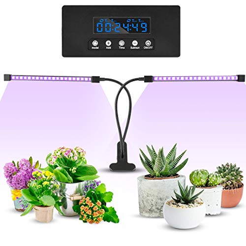 slopehill Doppelkopf Pflanzenlampe mit Zeitfunktion, Automatische EIN- / Ausschalten, 3 Arten von Modus. 5 Arten von Helligkeit, 20W Pflanzenlicht Wachsen licht Pflanzenleuchte Wachstumslampe