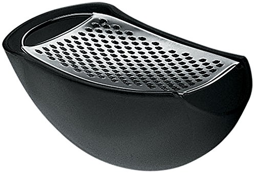 Alessi 'Parmenide', Reibe mit Käsedose aus thermoplastischem Harz schwarz, und Reibe aus Edelstahl glänzend poliert