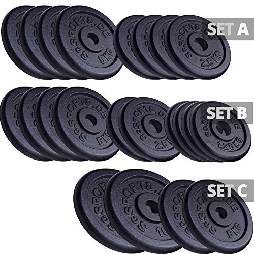ScSPORTS 30 kg Hantelscheiben-Set 2 x 5 kg + 2 x 10 kg Gusseisen Gewichte 30/31 mm Bohrung, durch Intertek geprüft + bestanden¹