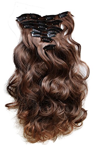 PRETTYSHOP XL 7 Teile Set Clip in Extensions 60cm Haarverlängerung Haarteil gewellt braun mix #4T30 CE9-1
