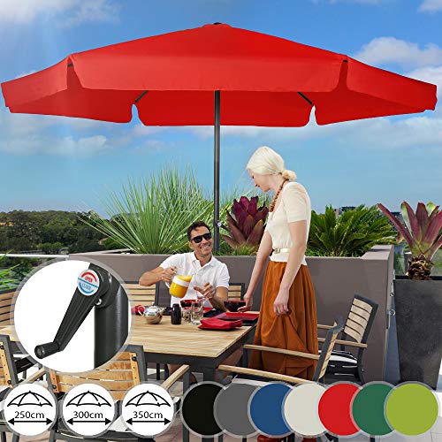 Sonnenschirm in Ø 2,5m / 3m / 3,5m | in Farbwahl, Wasserabweisender Schirmbezug,mit Krempe und Kurbel, aus Stahlrohr | Marktschirm, Gartenschirm, Terrassenschirm, Ampelschirm, Strandschirm, Sonnenschutz für Balkon, Garten, Terrasse (3m, Tomato)