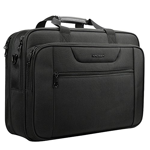 KROSER Laptop Tasche XXL 18,5 Zoll Business Aktentasche Passt Bis Zu 18 Zoll Laptop Wasserabweisend Tasche Umhängetasche Erweiterbar Kapazität für Reisen/Schule/Männer/Frauen-Schwarz MEHRWEG