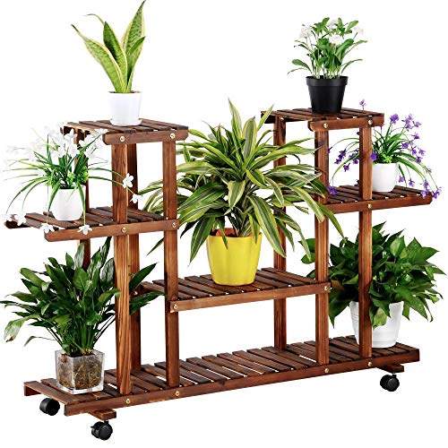 Yaheetech Blumenregal Blumenständer Pflanzentreppe für Indoor Balkon Wohzimmer Outdoor Garten Dekor Pflanzenregal Holz 124 x 33 x 80 cm