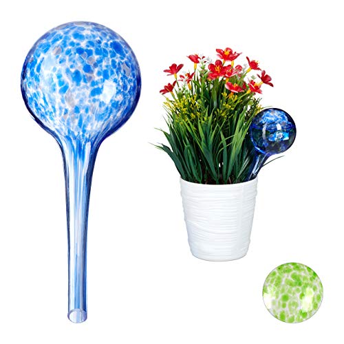 Relaxdays Bewässerungskugel 2er Set, dosierte Bewässerung Pflanzen u. Blumen, Gießhilfe Büro, Urlaub, Ø 6 cm, Glas, bunt