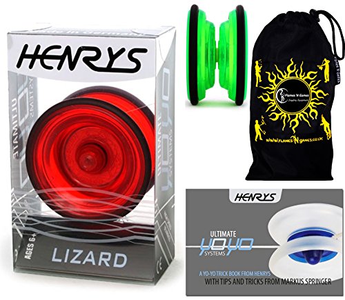 Henrys LIZARD YoYo (Rot) Professionelle Entry-Level-YoYo + Lehr-Broschüre von Tricks + Stoff Reisetasche! Große Pro YoYo für Kinder und Erwachsene! AXYS-Systemachse Slider mit High-Speed-Lager.
