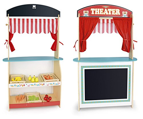 Spielzeug 2 in 1 Puppentheater und Supermarkt Aus Holz Hölzernes Spielzeug Show Spaß Im Laden  Puppentheater mit Bühne und Vorhang, Leichter Aufbau