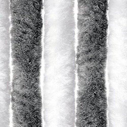 defacto Flauschvorhang Türvorhang 100x220cm Chenille Fliegenschutz Insektenschutz Camping Made in Italy Grau/Weiss
