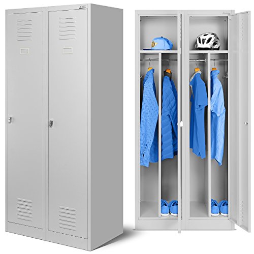 Stahlspind Garderobenschrank Spind Kleiderspind Doppelspind 2 Abteile Flügeltüren Trennwand Pulverbeschichtung 180 cm x 80 cm x 50 cm (H x B x T) (grau/grau)