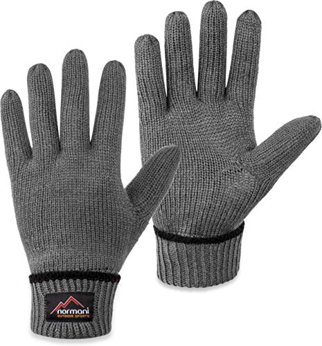 normani Wollhandschuhe Fingerhandschuhe mit Thinsulate Thermofutter und Fleece Innenmaterial - Strickhandschuhe für Damen und Herren [XS bis 4XL] Farbe Grau Größe XL/XXL