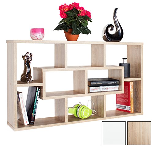 RICOO Wandregal Hängeregal Regal Ablage Schweberegal WM050ES Bücherregal Wandboard Standregal Organizer Lowboard Möbel Rack/Holz Braun Sonoma Eiche