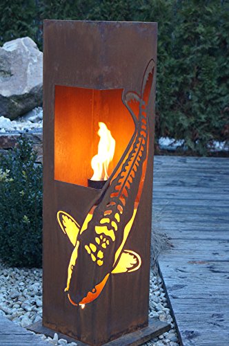 Feuersäule Koi Edelrost Rost Metall Gartendeko Garten Stele Fackel Feuer Säule