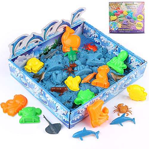 Xddias Magic Sand Playset - Play Sand Box Knetsand Set (500 g) - Super Magic Sand, Kinetischer Sand, Bastelsand mit 12 Meerestiere für Kinder