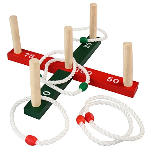 Ringwurfspiel Outdoor | mit 6 Wurfringen, 36x36x14,7cm, Tannenholz | Spiele für Draußen, Ring für Kinder, Werfen den Ring, Wurfspiel