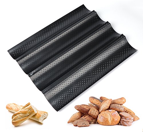 ilauke Baguetteblech Baguette Backblech Baguetteform mit Antihaftbeschichtung für Backen (4 fach)