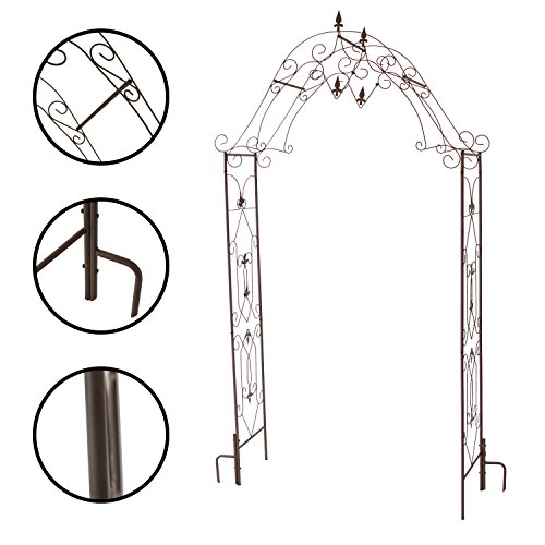 1PLUS robuster Rosenbogen aus Stahl, Gartentor aus Metall Kordes, Edelrostoptik oder Schwarz (Braun)