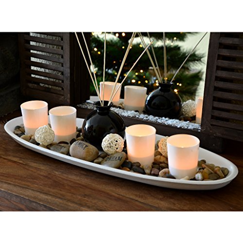 XL Teelichthalter-Set 51cm auf Echtholztableau inkl. Raumduft-Potpourri Deko Kerzenhalter Windlicht Herbstdeko Glas