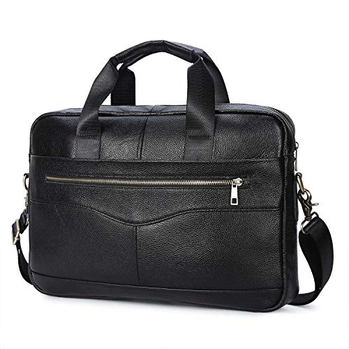 Businesstasche Herren Leder Aktentasche Männer Handtasche Vintage Laptoptasche Arbeitstasche Umhängetasche Schultertasche für 14 Zoll Notebook (e-Schwarz1)