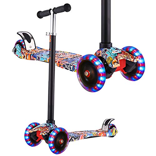 WeSkate Scooter für Kinder Kinderroller mit 3 LED Rädern und Höhenverstellbarer T-Griff, Kinder ab 3 max. 50kg