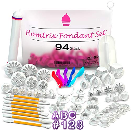 Homtrix Fondant Ausstecher Set mit Buchstaben & Zahlen - Ausstechformen Blumen, Rosen, Sterne - Tortendeko Modellierwerkzeug und Zubehör zum Torten und Kuchen Backen