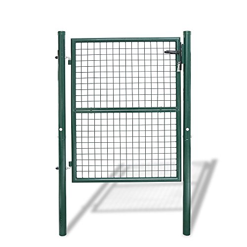 Hengda Gartentor Gartentür Hoftor Zauntor Zauntür Gartenpforte Tor Toranlage Zaun Edelstahlgriff Verzinkte Scharniere Stahlrohr Maschendraht Φ6mm Eckig Metall Metalltor Grau inkl. Schloss (150 x 100cm Runde Grün)