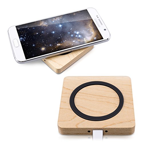 kwmobile kabelloses Qi Ladegerät wireless Charger - kabellos Laden durch Induktion - Ladestation für iPhone Samsung Smartphone Handy - aus Holz