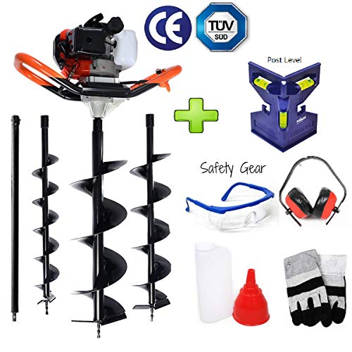 Buko 52 cc 2Stroke Benzin Erdlochbohrer Zaun Post Loch borrer Bagger 3HP V-mit 3-Bohrer ø Ausgerüstet (100,150,200 mm) Sicherheitszahnrad - 1 JAHR-GARANTIE