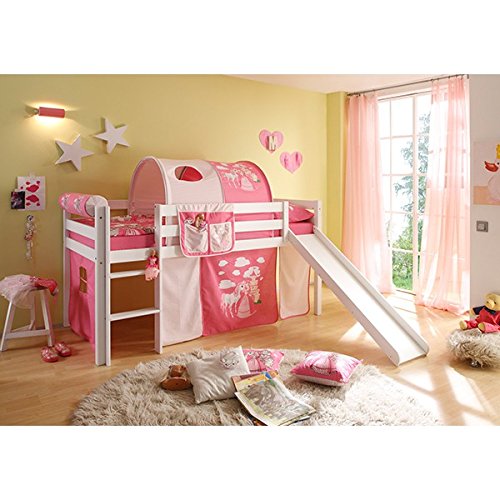 Rutschbett Kiefer massiv weiß EN 747-1 + 747-2 Hochbett Kinderbett Spielbett Jugendbett Massivbett Kinderzimmer Jugendzimmer