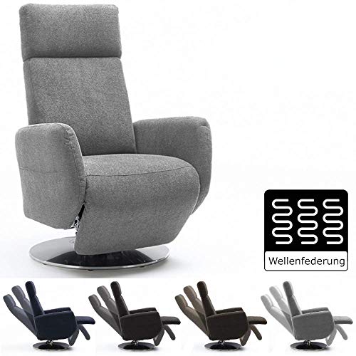 Cavadore TV-Sessel Cobra / Fernsehsessel mit Liegefunktion, Relaxfunktion / Stufenlos verstellbar / Ergonomie L / Belastbar bis 130 kg / 71 x 112 x 82 / Hellgrau