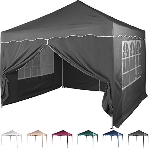 Faltpavillon 3x3 m mit 4 Seitenteilen, WASSERDICHT, Farben wählbar, inkl. Tragetasche + Zubehör, versiegelte Nähte, DIN ISO zertifiziert, Weiß Champagner Blau Grün Burgund Rot Anthrazit Schwarz