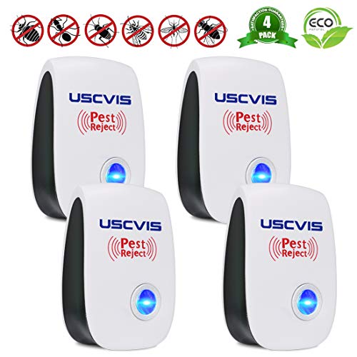 Ultraschall Schädlingsbekämpfer, Elektronisches Insektenschutzmittel & Breite Abdeckung Innenräumen Pest Control Repeller für Kakerlaken, Mäuse, Fliegen, Mücken, Ameisen, Spinnen, Nagetiere, 100% Sicher für Menschen und Haustiere(4 Stück)