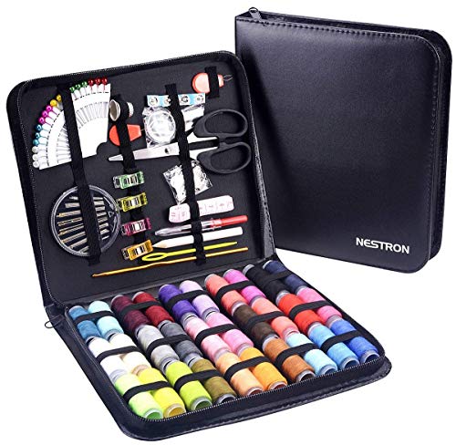 Nähset mit XXL-Größe PU-Koffer, Nahset über 100 Zubehörteile und 30 XL PVC-Garnrollen,Sewing Set und Sewing Kit mit Erweiterte Version Nähzubehör für Erwachsene, Kinder, Reisen, Camping und Heim, von Nestron