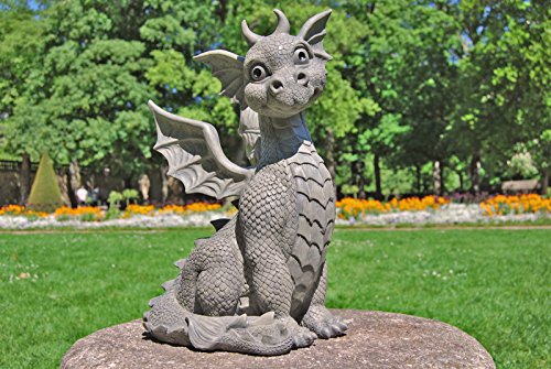 Drachen Gartenfigur Drachenkind sitzend groß