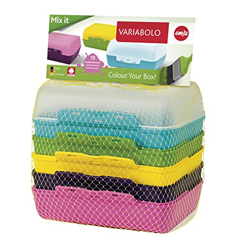 Emsa 509388 3er Brotdosenset, 6 kombinierbare Halbschalen, 16 x 11 x 4 cm, Bunt, Variabolo Mix it