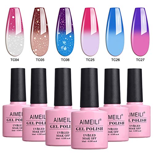 AIMEILI UV LED Thermo Gellack mehrfarbig ablösbarer Temperatur Farbwechsel Nagellack Chameleon Gel Polish Set Kit - 6 x 10ml - Set Nummer 14