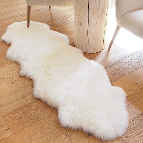 Faux Lammfell Schaffell Teppich Lammfellimitat Teppich Longhair Fell Optik Nachahmung Wolle Bettvorleger Sofa Matte (Weiß, 60x160cm)