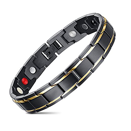 Jeracol Herren Titanium Magnetisches Armband Magnete Therapie Elemente Arthritis Link Armbänder,Gold Schwarz