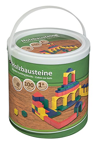 Idena 40030 - Holzbausteine Im Eimer, 100 Stück