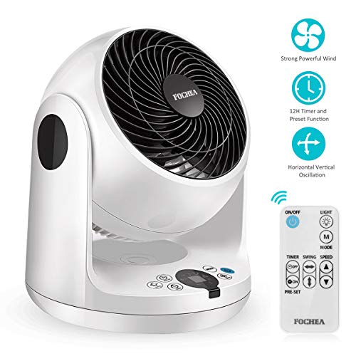 Tischventilator FOCHEA Kraftvoller Turbo Ventilator/Luftzirkulationsventilator mit Fernbedienung, 3-Stufig einstellbar, Horizontal Vertikal Oszillierend, 12H Voreinstellung &Timer-Einstellfunktion