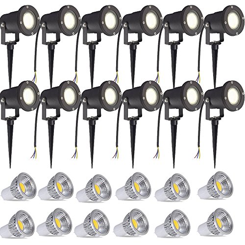 SAILUN 12 x 3W LED Gartenleuchte Rasen Licht mit Erdspieß, Matt-Schwarz, Warmweiß 85-265V, wasserdicht IP65 für den Außenbereich Garten Teich Park Landschaft