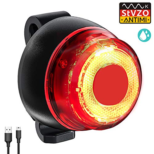 Antimi 【2019 Neueste Modell】 Fahrrad Rücklicht,StVZO Zugelassen USB Wiederaufladbar Fahrradrücklicht, LED Fahrrad Rückleuchten mit IPX4 Wasserdicht, 220 Grad Weitwinkelsicht Fahrradrückleuchte