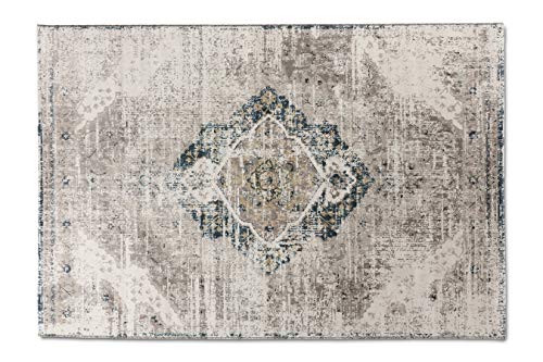 LIFA LIVING Aqua Vintage Teppiche | im schönen Vintage Muster | für Wohn- und Schlafzimmer | Farb und Größen Variationen | (Beige/Dunkelblau, 160x230)