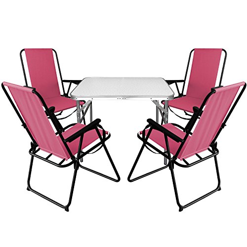 Multistore 2002 5tlg. Campingmöbel Set Aluminium Klapptisch 75x55cm + 4X Campingstühle Pink, klappbar inkl. Schultergurt, Gartenmöbel Campinggarnitur